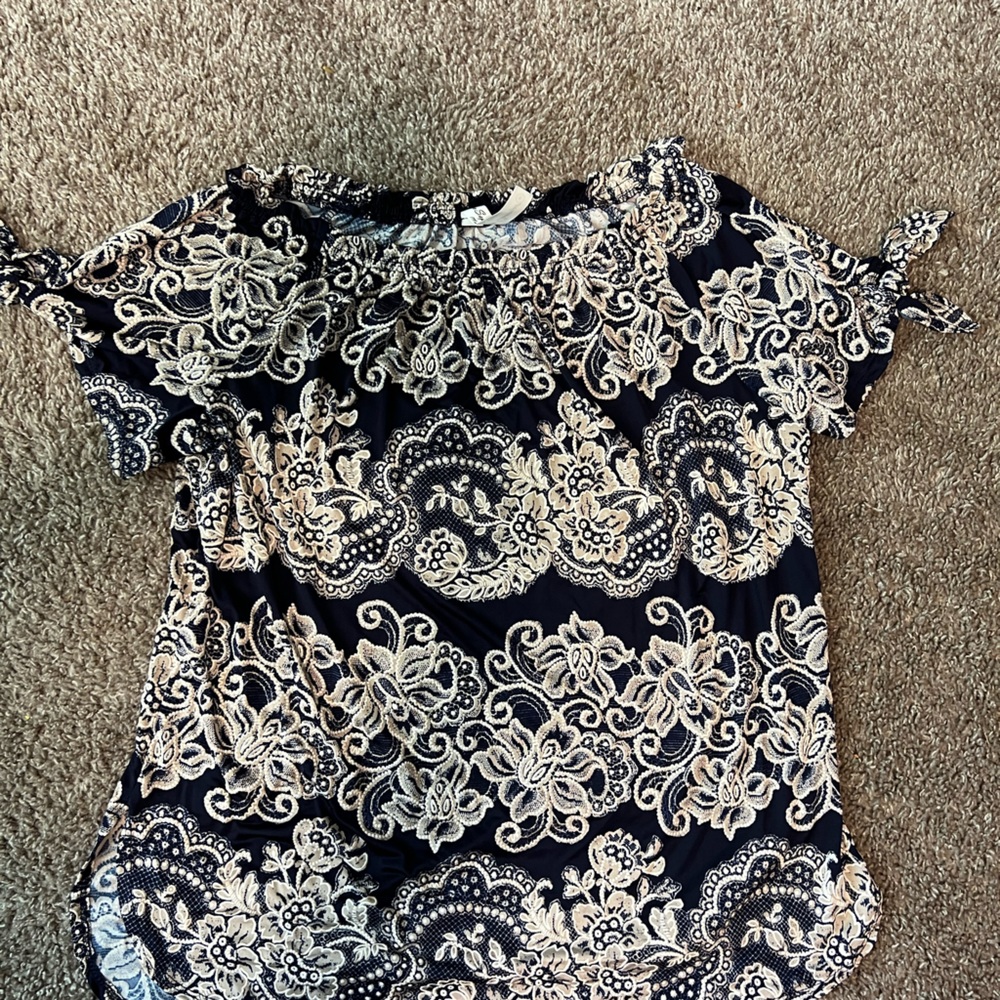 Navy blue cream blouse